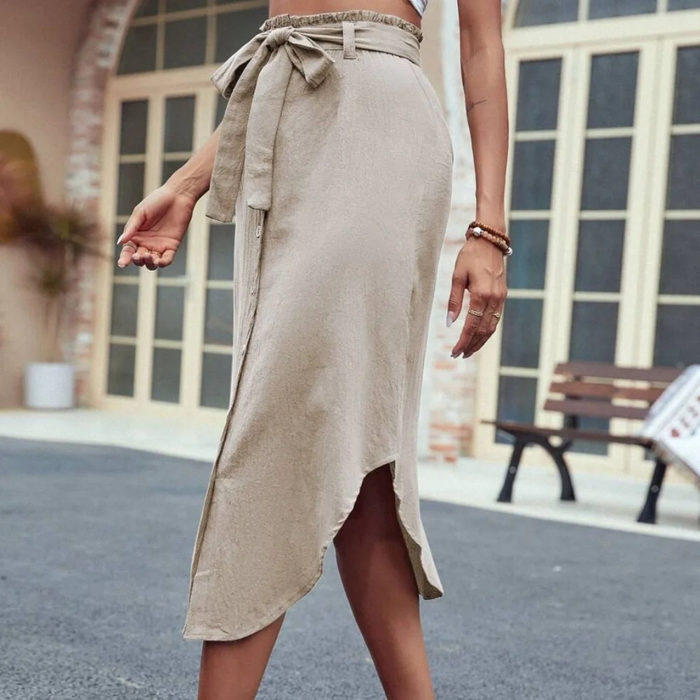 Boho Button up Belted Office Work Skirt - Picture 6 of 10